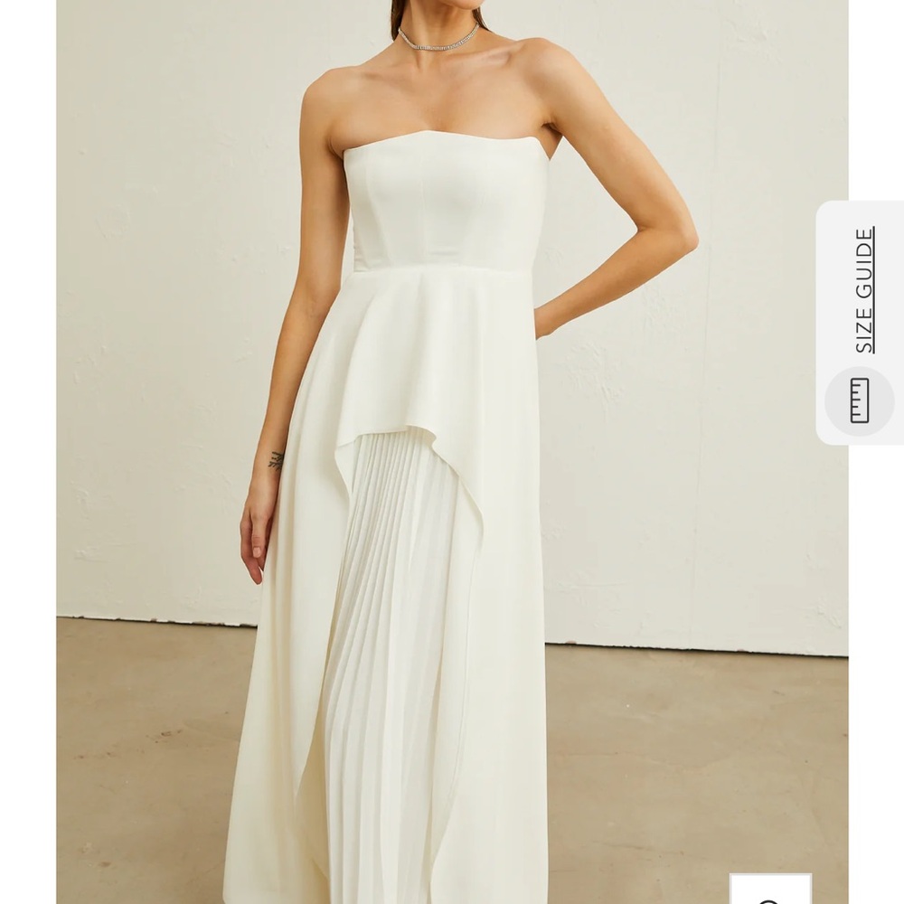 Asymmetrical Pleated Strapless Cream Gown